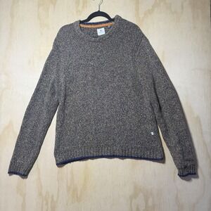 7 Diamonds Mens Sweater Large Knit Crewneck Gray Brown Blue Wool Blend Casual